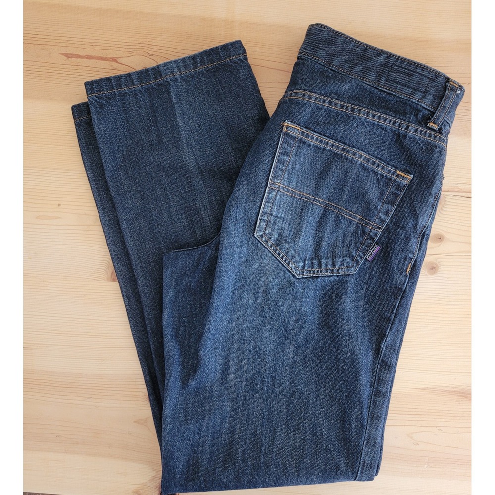 Patagonia Mens Organic Cotton Denim Jeans Dark Wash Straight Leg Button Fly 33